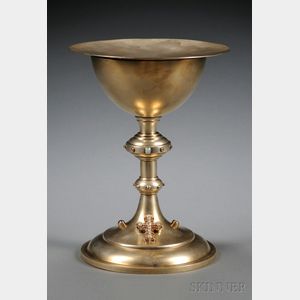 Diamond- and Gem-set Gold-washed Sterling Silver Chalice and Paten