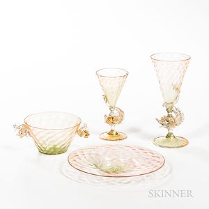 Thirty-seven Pieces of Murano Glass Tableware Attributed to Salviati