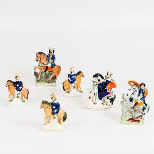 Six Staffordshire Equestrian Pottery Figures