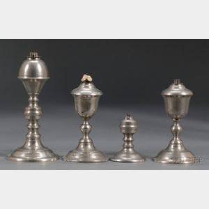 Four Pewter Whale Oil Lamps