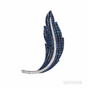 18kt White Gold, Sapphire, and Diamond Feather Brooch