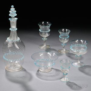 Twenty-two Pieces of Venetian Colorless Glass Tableware
