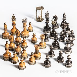 Turned and Carved Wood Silver Metal-mounted Chess Set