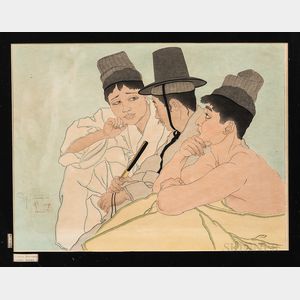 Paul Jacoulet (1896-1960),Trois Coreens Seoul Coree