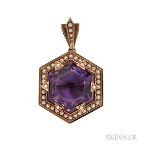 Victorian Gold, Amethyst, and Split Pearl Pendant/Brooch