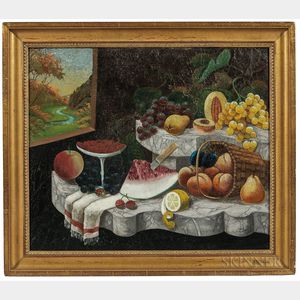 American School, 19th Century Still Life with Fruit on a Marble Table