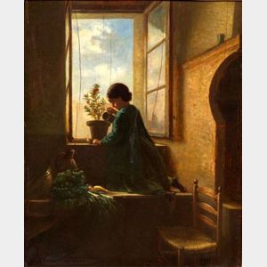 Pauline Caron Langlois (French, 19th Century) The Little Gardener