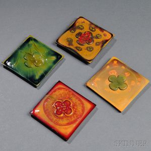 Four Tiles Attributed to Tiffany Studios