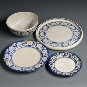 Four Dedham Pottery Rabbit Tableware Pieces