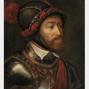After Tiziano Vecelli, called Titian (Italian, c. 1485-1576) Portrait Head of Charles V at Battle of Muehlberg