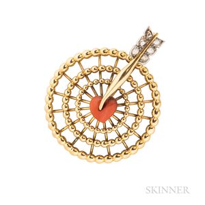 Cartier 18kt Gold and Coral Target Brooch