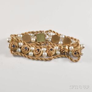 14kt Gold, Pearl, and Gemstone Slide Bracelet