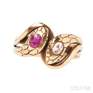 18kt Gold, Ruby, and Diamond Snake Ring