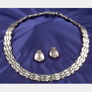 Sterling Silver Necklace and Earclips, Georg Jensen