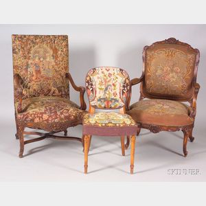 Three Assembled Continental Needlework Upholstered Chairs