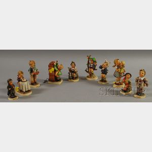Nine Hummel and Goebel Ceramic Figures and Figural Groups and a Bank