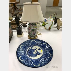 Chinese Export Porcelain Lamp and Charger