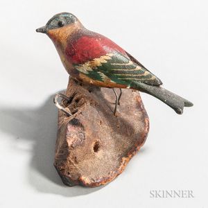 Carved and Polychrome Painted Songbird