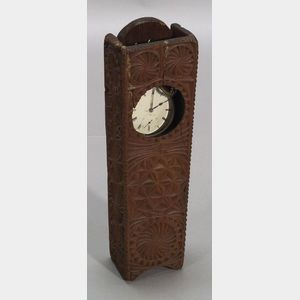 Geometric Carved Walnut Tall Case Clock Watch Hutch