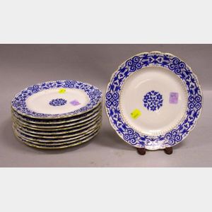 Set of Ten Austrian Gilt and Blue Enamel Decorated Porcelain Luncheon Plates.