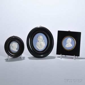 Three Wedgwood Solid Blue Jasper Portrait Medallions