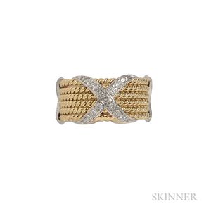 18kt Gold, Platinum, and Diamond "Rope Six Row X" Ring, Schlumberger, Tiffany & Co.