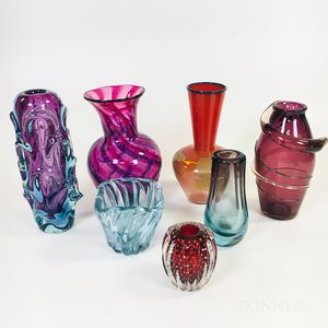 Seven Modern Art Glass Vases