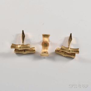 14kt Gold Bamboo Cuff Links and Tie Clip