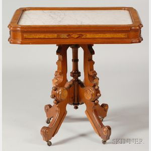 Eastlake Walnut and Burl Walnut Marble-top Center Table