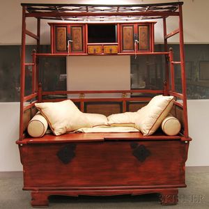 Red-painted Chinese Opium Bed