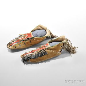 Pair of Apache Beaded Hide Moccasins