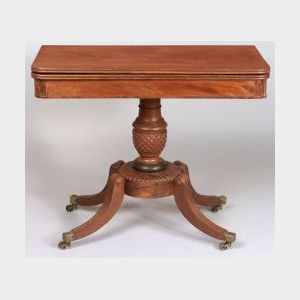 Classical Carved Mahogany and Brass Inlaid Card Table.