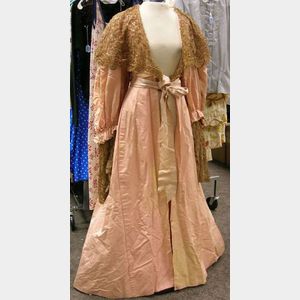Late Victorian/Edwardian Peach-colored Silk Faille and Lace Ladys Dress.
