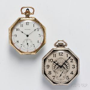 Two Gold Octagonal Open Face Watches
