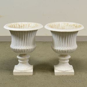 Pair of White-painted Cast Iron Garden Urns