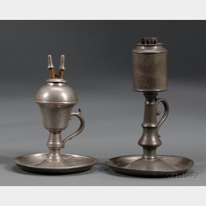 Two Pewter Chamber Lamps