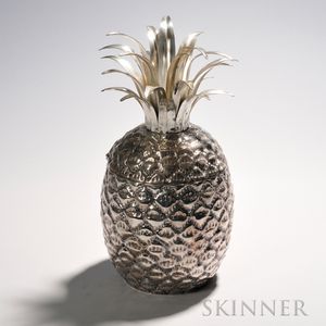 Teghini Firenze Pineapple-form Ice Bucket Italy, silvered metal ice bucket with liner, stamped MADE IN ITALY/ 51 under lid, TEGHINI