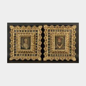 Spanish School, 15th Century Style Pair of Portraits of Ferdinand and Isabella