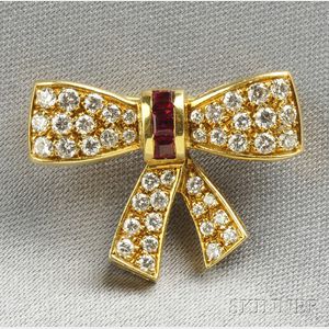 18kt Gold, Ruby, and Diamond Bow Brooch, Van Cleef & Arpels