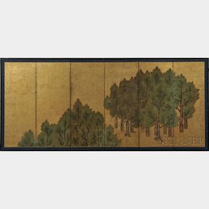 Six-panel Screen with Pine Trees