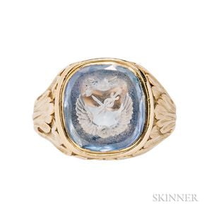 Antique 18kt Gold and Engraved Sapphire Ring Antique 18kt Gold and Engraved...