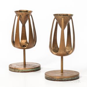 Pair of Mid-century Modern Bronze Candleholders Pair of Mid-century Modern...