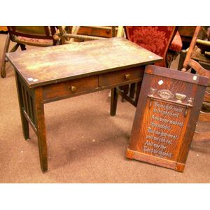 Childs Arts Crafts Oak Two Drawer Desk And An Oak Motto Panel