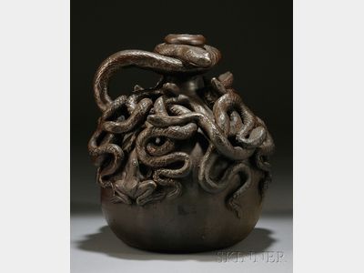 Sold for: $43,845 - Anna Pottery Stoneware Centennial Snake Jug