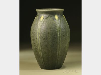 Sold for: $29,625 - Grueby Pottery Decorated Vase