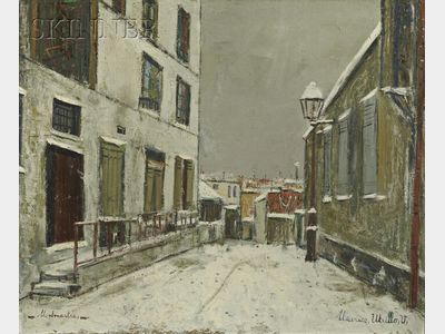 Sold for: $101,910 - Maurice Utrillo (French, 1883-1955) Impasse trainee sous la neige à Montmartre