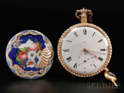 Sold for: $67,650 - Barrauds Enamel and Pearl-set Open Face Gold Watch