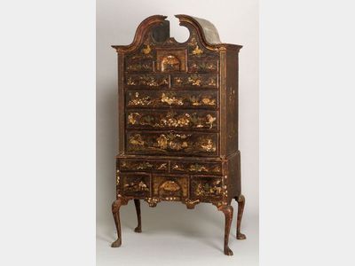 Sold for: $1,876,000 - Rare Queen Anne Japanned Maple and Pine High Chest of Drawers
