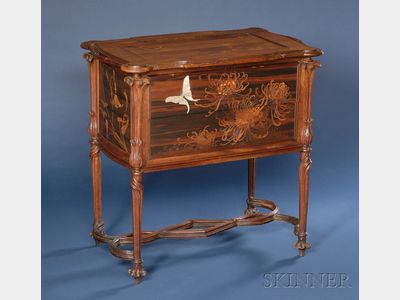 Sold for: $136,275 - Galle Mother-of-Pearl and Fruitwood Marquetry-inlaid Two-drawer Side Table