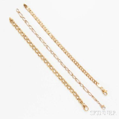 Three Gold Chain Bracelets